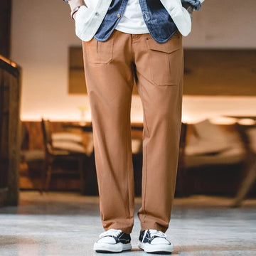 Aidase Uniform Pants Casual 100% Cotton Paris Button Straight Trousers Men's Autumn Vintage Workwear aidase-shop